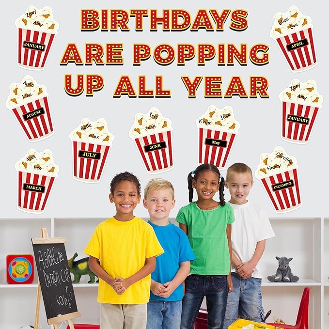 Loneliness 66PCS Popcorn Birthday Bulletin Board Set Classroom Decorations Popcorn DIY Photo Crafts Cutouts for Students Kindergarten Classroom Office Wall Back to School Decor Carnival Party Supplies