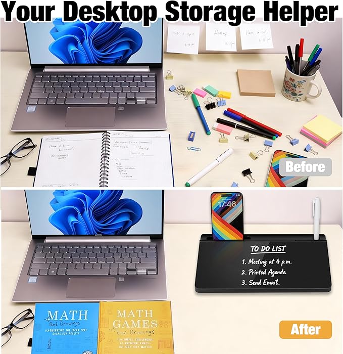 Small Glass Desktop Whiteboard 11.8×7”, Dry Erase Note Memo Board, Desk Organizer with Storage for Desk, Home, Study, Office, Back to School Supplies, 2026