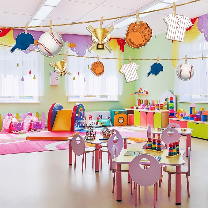 45 Pieces Baseball Paper Cut Outs Versatile Classroom Decoration Sports Themed Cut-Outs with Glue Point for Bulletin Board Classroom School Sports Theme Birthday Party Decoration, 5.9 x 5.9 Inch