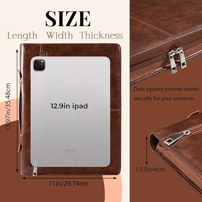 Calfinder Personalized Portfolio for Women&Men, Free Name Engrave,Customized Leather Padfolio, Business Portfolio with with Handle for Ipad, Unique Gift for Graduation
