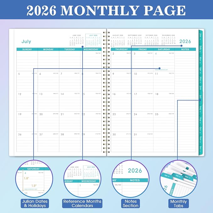 2026-2027 Monthly Planner - 2026 Planner from Jan. 2026 - Dec. 2026, Monthly Calendar 2026 With Tabs, Inner Pocket, 8.5'' x 11''