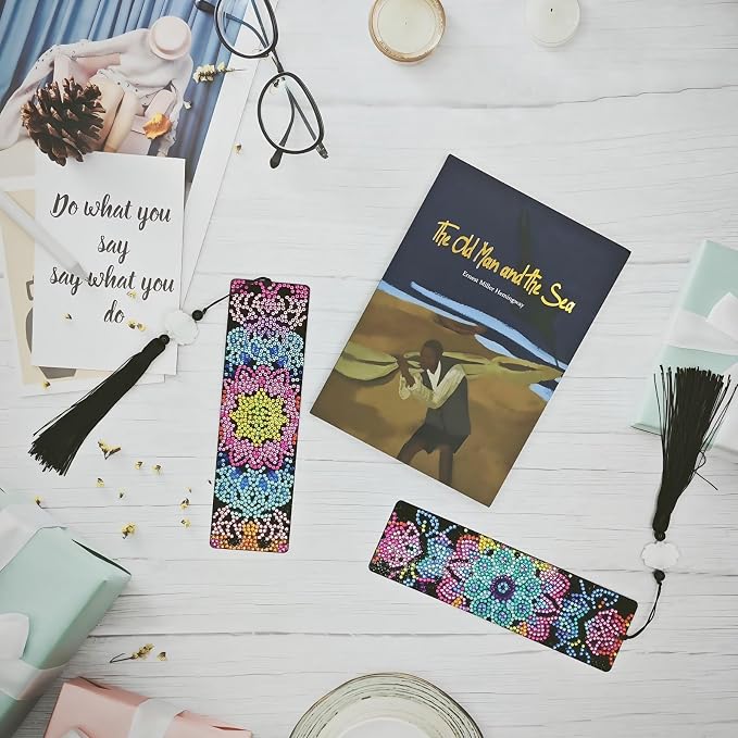 8PCS Mandala Diamond Art Bookmarks for Adults Acrylic Bookmark Kit with Tassel for Book Lovers Gift 5D Diamond Art Book Marks for DIY Making Beginners Arts Craft