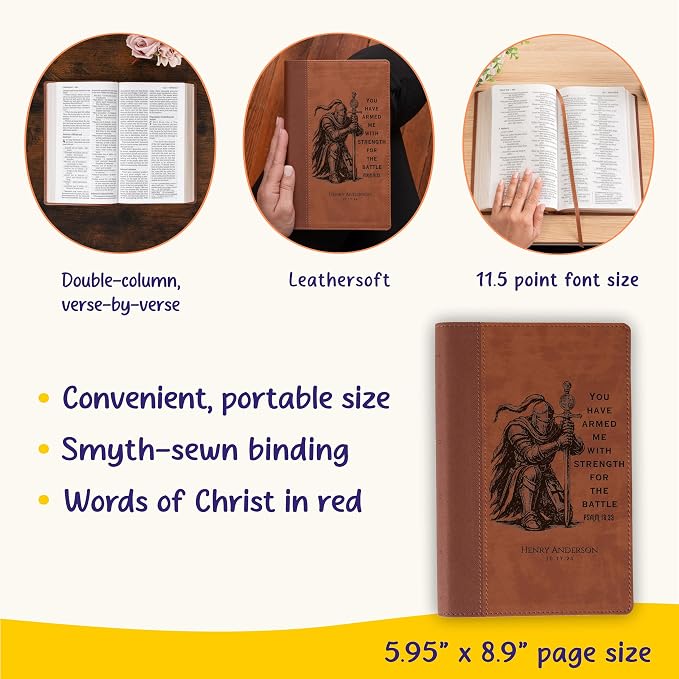 Personalized NIV Large-Print Bible, Custom Bible Engraved Name, Warrior Knight Design, Christian Gift, Baptism Gift, Bible Gift for Him