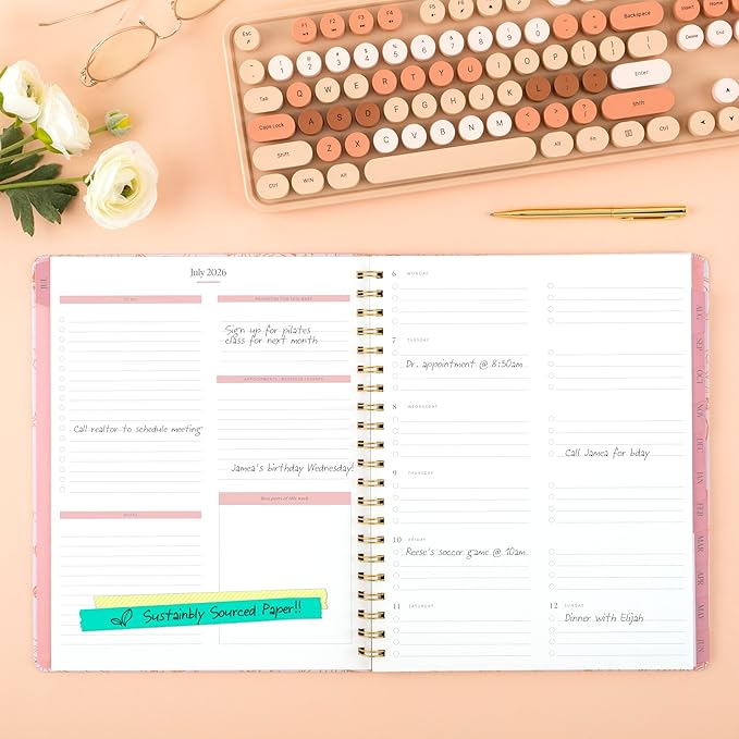 Cambridge Planner 2026-2027 Weekly & Monthly Academic 12-Month July-June, 8-1/2" x 11", Pen+Pillar, Sketched Floral (PP25-905A)