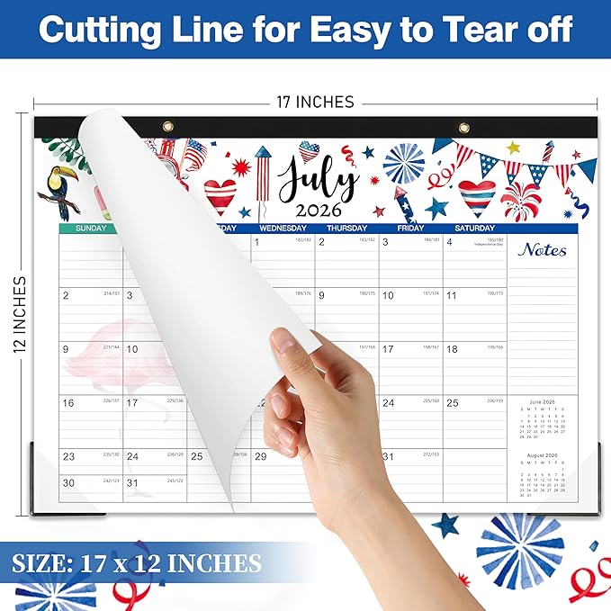 Desk Calendar 2026-2027, 18 Months Desk/Wall Calendar 2026-2027, July 2026 - December 2027, 17" x 12", with Large Ruled Blocks for Planning