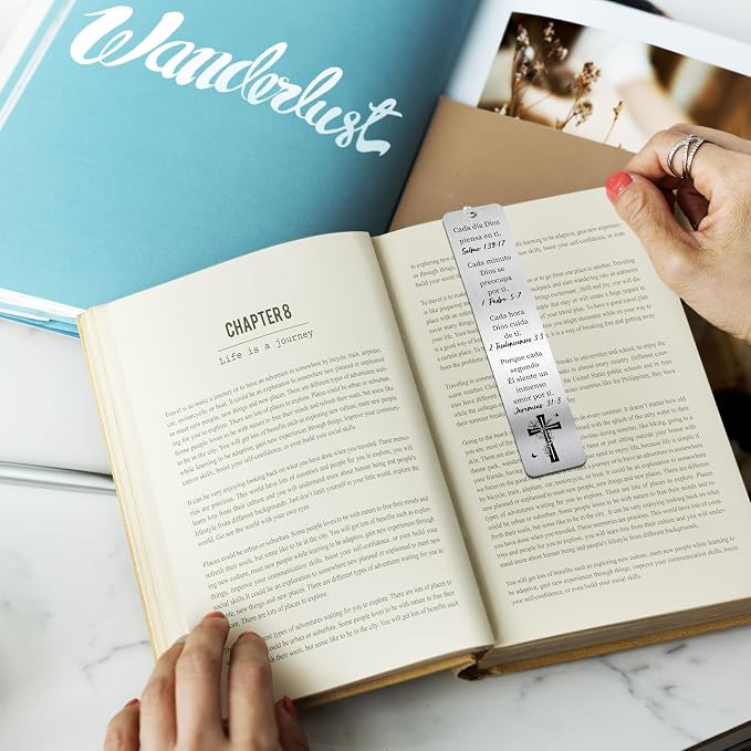 Spanish Bible Bookmark Gifts: Christian Metal Book Marks in Spanish, Religious Cross Page Marker, Inspirational Prayer Gifts with Box for Women Men Students School Office Supplies
