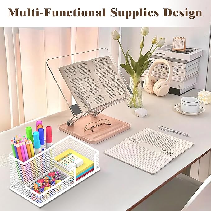 SUPEASY Pen Holder Desk Organizer, Office Supplies Pencil Holder with 3 Compartments, Desk Accessories and Workspace Organizers for Home School Classroom, White