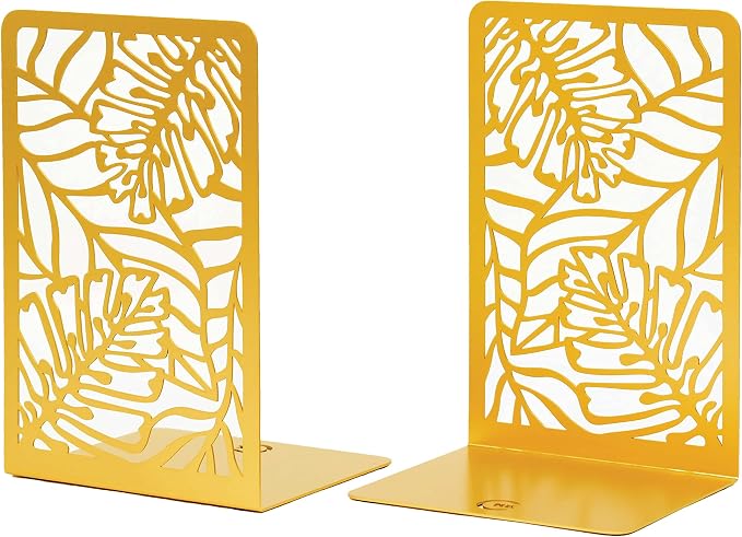CNK Premium BookEnds - Metal Book Stoppers for Home Office, Book Shelf Holder, Home Decorative (Tropical Gold)