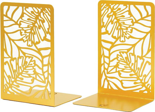 CNK Premium BookEnds - Metal Book Stoppers for Home Office, Book Shelf Holder, Home Decorative (Tropical Gold)