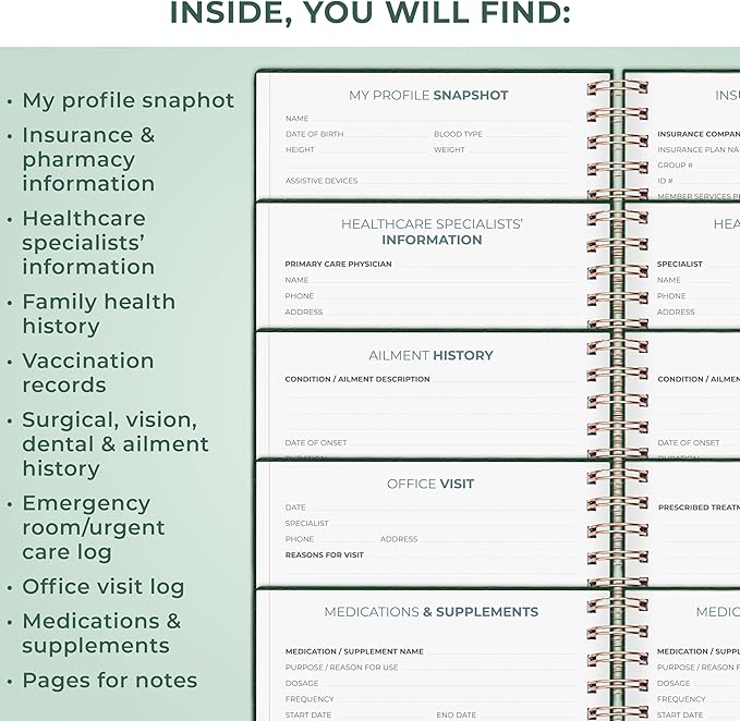 Clever Fox Personal Health Record Keeper – Medical Care Planner – Wellness & Medication Tracker Journal for Patients – Organizer Notebook, Daily Tracking Log Book & Appointment Diary (Forest Green)