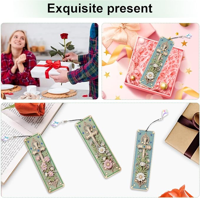 Tontut 3pcs Diamond Art Painting Kit Bookmarks, Cross Fine Universal DIY Bookmarks, Lightweight and Durable for Reading Lovers