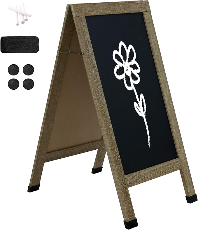 Sunnydaze Magnetic A-Frame Chalkboard Sign - Chalk Sandwich Board Sidewalk Sign - 40" x 20" - Weathered Wood