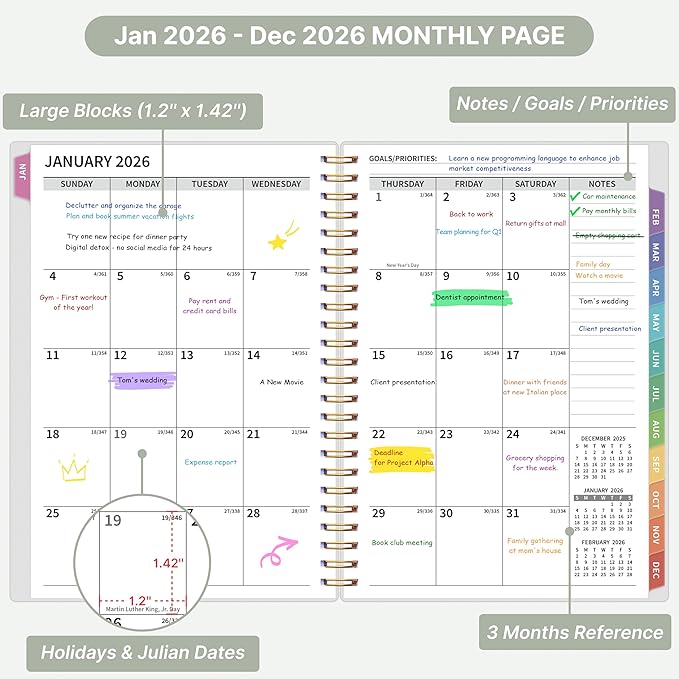 2026 Appointment Book, 30 Minutes-Hourly, Weekly ＆ Monthly Calendar Planner 2026, Jan 2026 - Dec 2026, 6.2'' x 8.4'', 2026 Daily Planner with Tabs ＆Pocket, Flexible Cover, Great for Office, Home, School