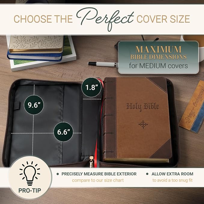 Christian Art Gifts Premium Classic Vegan Leather Inspirational Bible Cover for Men & Women: I Will Carry You Encouraging Golden Scripture, Lighthouse Ocean Theme, Pen Loops, Pockets, Brown, Medium