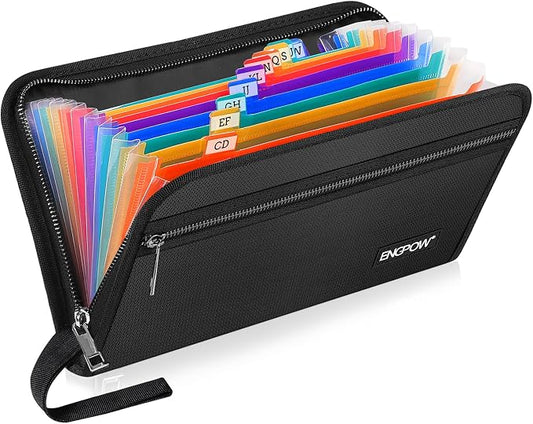 ENGPOW Receipt Coupon Organizer,Fireproof 13 Pockets Expanding File Folder Small Accordian File Organizer,Portable Filing Wallet Holder with Zipper & Labels for A5 Size Files and More(11.4" x 6.7")