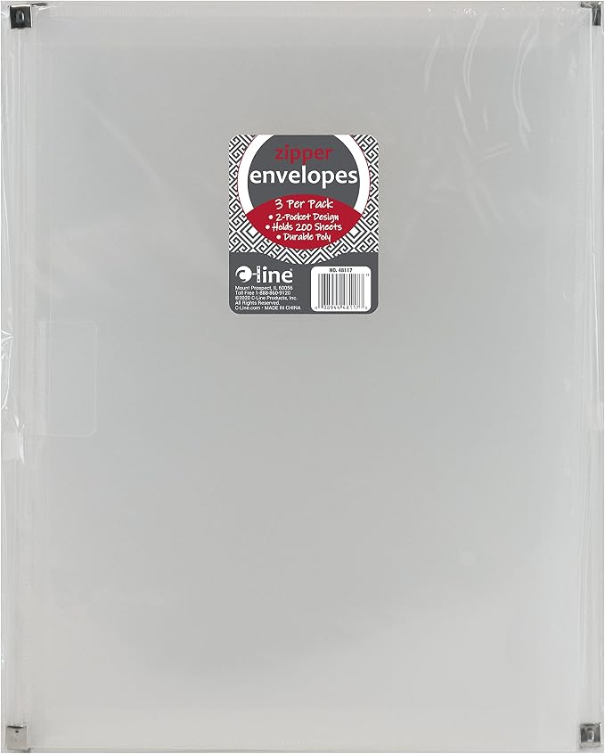 C-Line Zip 'N Go Expanding Portfolio with Outer Pocket, Letter Size, 200-Sheet Capacity, Clear, 3 per Pack (48117)