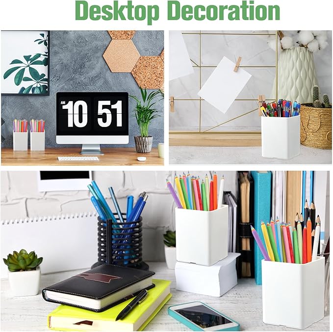 Jutom 8 Pcs White Acrylic Pen Holder for Desk, Pencil Cup Bulk Makeup Brush Storage Organizer, Desktop Pencil Cup Stationery Desktop Stationery Organizer for Office School Home Supplies