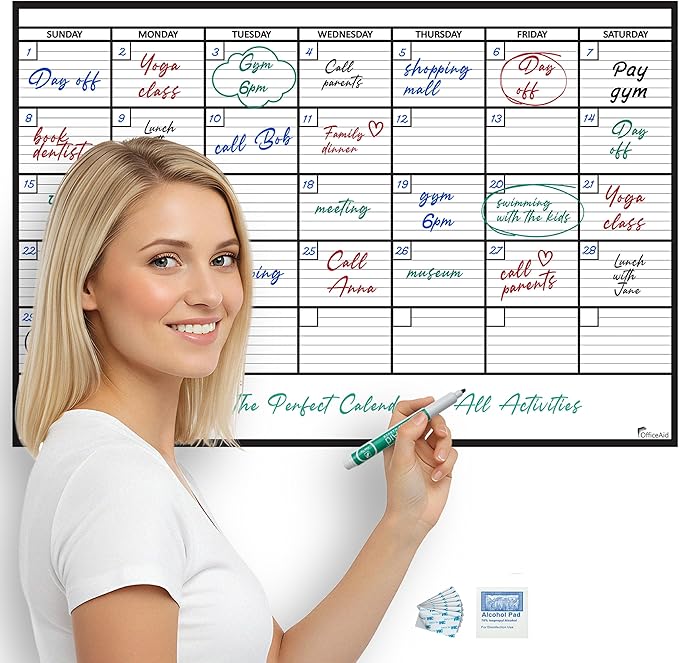 Large Dry Erase Calendar for Wall, 24x36, Large Wall Calendar Dry Erase, Big White Board for Office, Home & School, Giant Erasable Whiteboard, Jumbo Monthly Undated Reusable White Board Planner