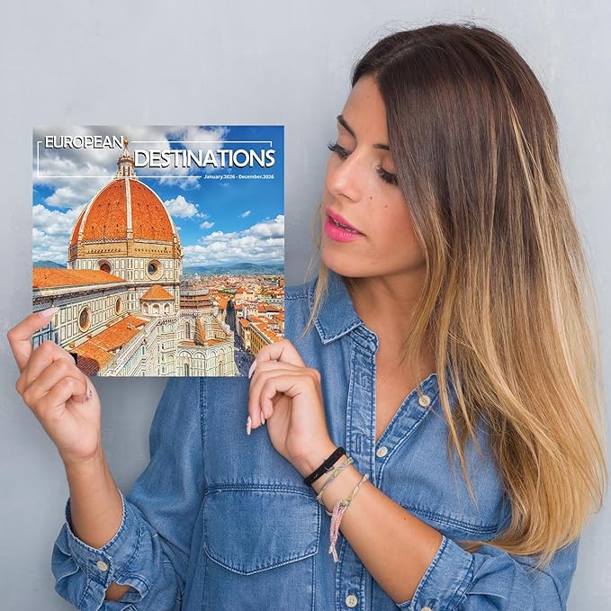 European Destinations 2026 Wall Calendar | 12" x 24" Open Hangable Monthly | Thick & Sturdy Paper | Take a Tour of Europe | Family Planner Calendar