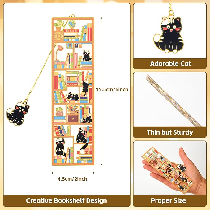 Teacher Appreciation Gift, Black Cat Metal Bookmark with Charm and Gift Box, Bookmarks for Women, Reading, Book Mark Gifts for Cat Lover, Graduation, Reader, Book Lover, Friends, Bestie, Mom, Dad