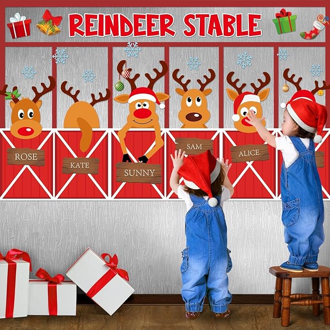 Christmas Deer Bulletin Board Decorations Set Xmas Reindeer Stable Christmas Elk Winter Classroom Paper Cutouts for Holiday School Home Wall Supplies