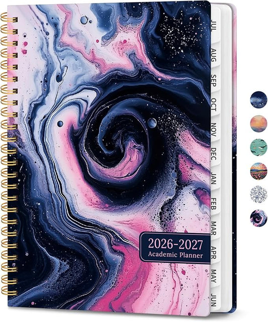 Planner 2026-2027, Monthly and Weekly Calendar Academic Planner July 2026 - June 2027, Hardcover Student Teacher Planning Agenda Book with Tabs, Perfect for Office School Supplies, A5 (6.3" x 8.5") - Pink Vortex