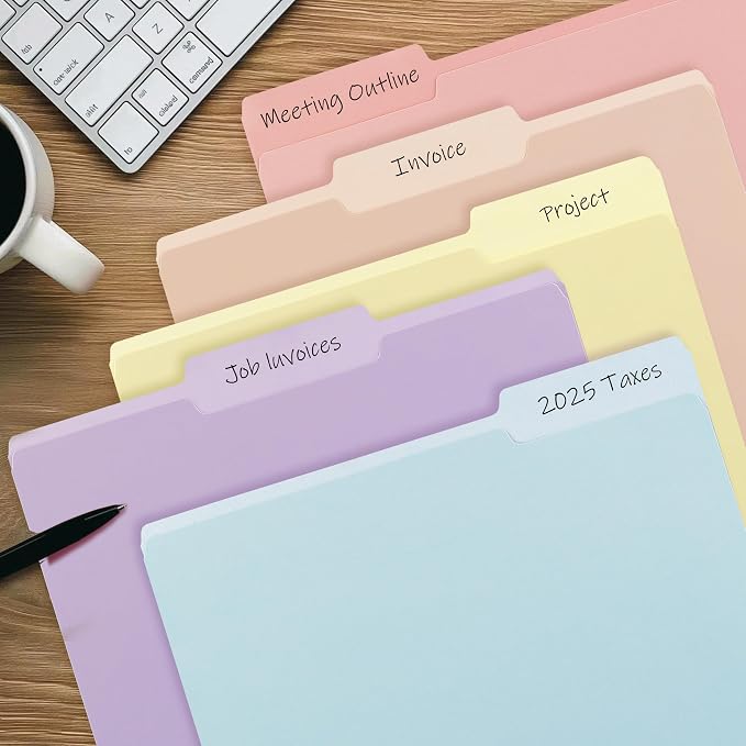 Color File Folders, 1/3-Cut Tabs, 60 Pack File Folder Letter Size, 6 Pastel Colors Organizer File Folders for School Home Office Business