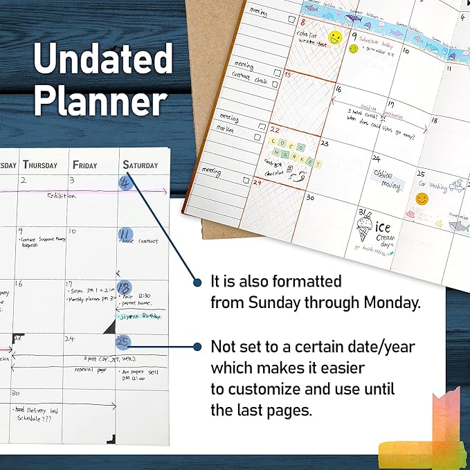 Undated Big Large Monthly Planner - Blank Calendar Book and Organizers 8.5 x 11 Inches - Kraft