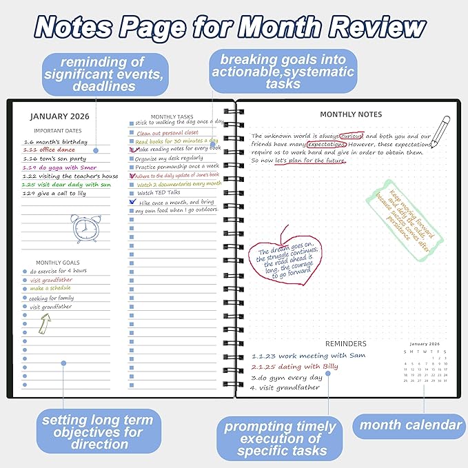 2026-2027 Monthly Planner(7.4'' x 9.6''), 18 Months Calendar Planner from Jan 2026-Jun 2027, 2026 Agenda with Pocket, 120GSM Paper, Black