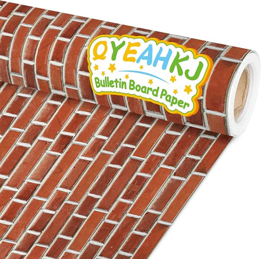 Qyeahkj Red Brick Bulletin Board Paper Roll Fireplace Bulletin Board Background Paper Fade Resistant Chimney Classroom Decoration Poster Art Craft Home Wall Education Decoration Supplies 17.7in x 20ft