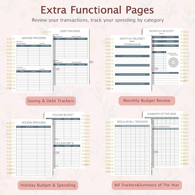 Ospelelf Budget Planner Budget Book with Bill Organizer and Expense Tracker 12 Month Undated Account Book to Take Control of Your Money Pink Floral