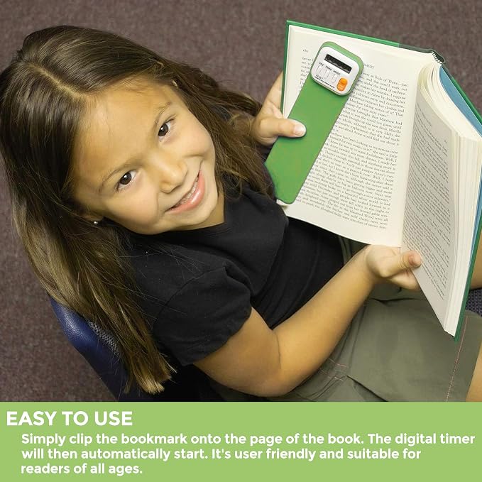 Mark My Time Reading Timer and Bookmark for Kids, Cool Bookmarks and Reading Incentives, Great Christmas Gift & Stocking Stuffer for Book Lovers - Green