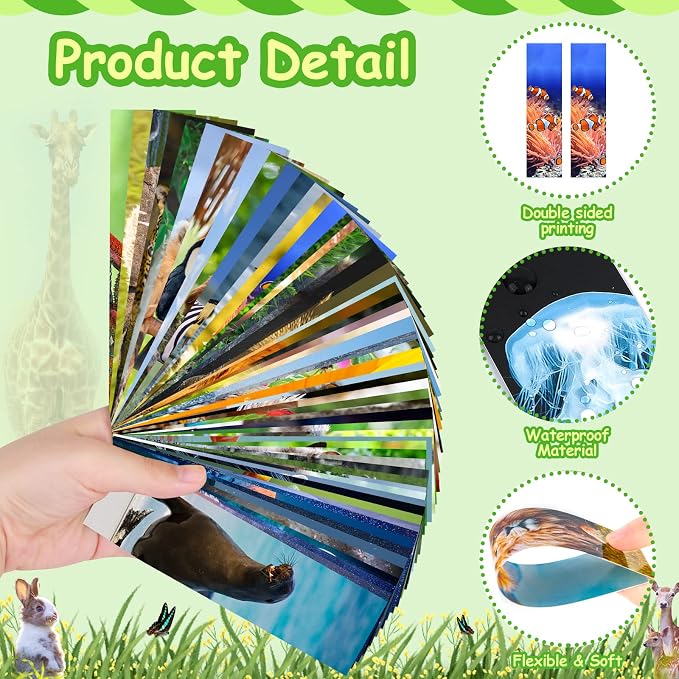 300PCS Animal Bulk Bookmarks for Kids Classroom 60 Designs Cool Wildlife Bookmark Cute Book Mark Double Sided Bookmark for Book Lovers Students Children Rewards Gifts