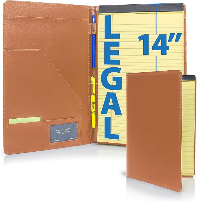Legal Size Padfolio, 8.5 x 14 Inch Portfolio Folder for Legal Pad, Professional Padfolio for Job Interviews, Business Meetings, and Attorneys (Saddle Tan) (3 Pack)