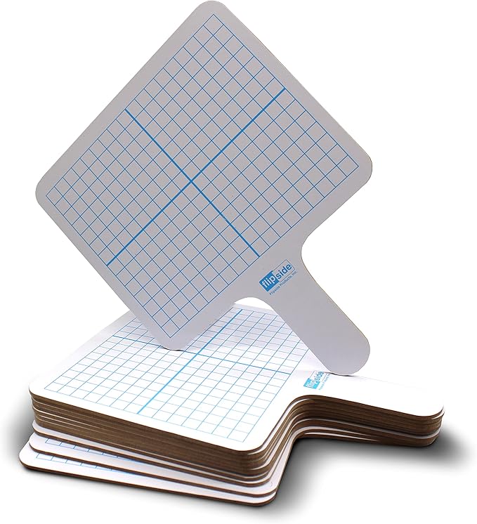 Flipside Products Rectangular Graph Dry Erase Answer Paddles, Double-Sided, Auction, Handheld Whiteboard, Handle Response Board, Classroom Dry Erase, Math Practice, Pack of 12