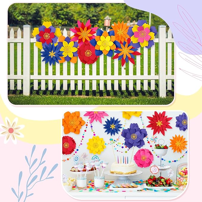 MotiMind 12 Pcs Paper Flowers Decorations for Wall DIY Paper Flowers Bulletin Board 3D Handcrafted Backdrop Decoration for Classroom Back to School Party(Classic Color)