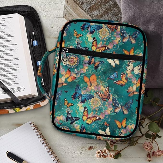 Coldinair Boho Butterfly Bible Case for Women Bible Bag Covers for Girls,Book Carrying Case Holder for Women,Fits for Standard/Large Size Bible