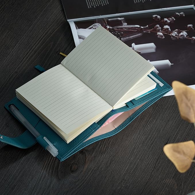 A6 Genuine Leather Techo Notebook Cover Compatible with Hobonichi Original Stalogy Midori MD with 5 Card Slots Pen Loop Bookmarks Back Pocket