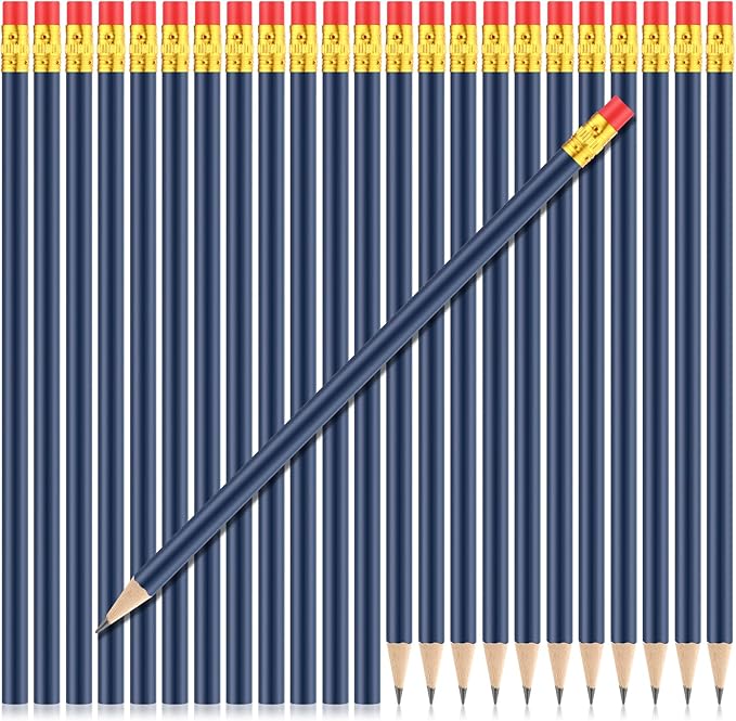 Outus 24 Pieces Round Pencils Cute HB Graphite Wood Pencils Pack with Eraser for School Drawing Sketching Wedding Office Supplies (Blue)