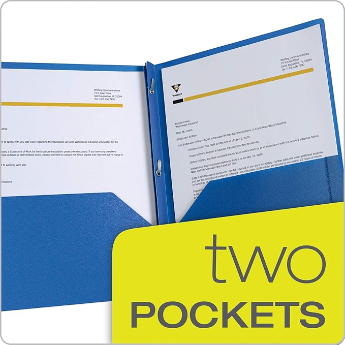 Oxford 2 Pocket Folders with Fasteners, Sturdy Plastic Folders, Letter Size, Asstd. Colors (Blue, Green, Yellow, Orange, Red, Purple), 6 Count (13189) (Pack of 8)