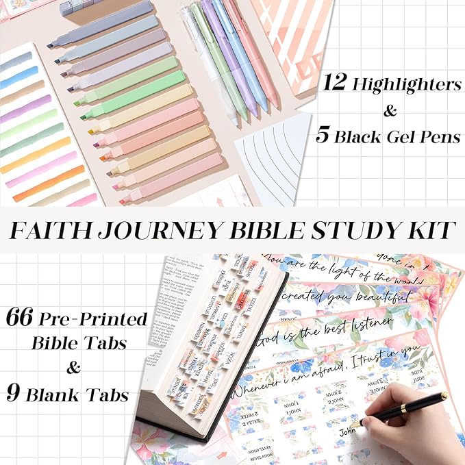 Large Bible Bag for Women Bible Cover Case, Quilted Puffer Bible Tote Bag Church Bag w/Shoulder Strap, Bible Study Supplies Journaling Kit Accessories Tabs, Mothers Day Christian Gifts for Women Mom