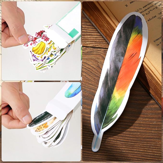 120 Pcs Colorful Flower Feather Shaped Bookmarks Bulk Cute Christmas Gifts for Students Thick Paper Feathers Bookmarks for Kids Children Teens Women Men Adults Book Lovers Writers Readers, 60 Styles