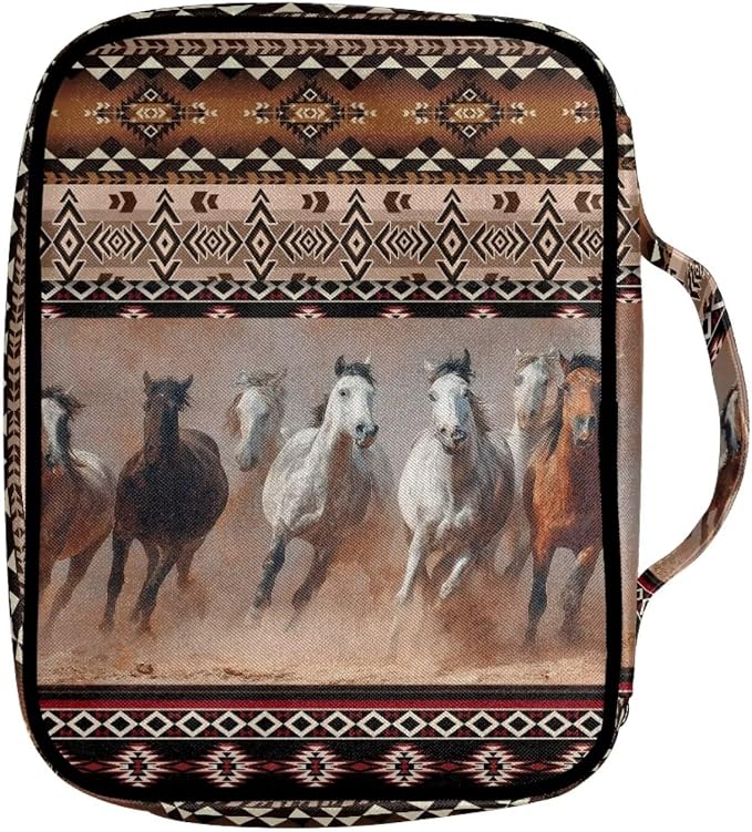 Coldinair Tribal Horse Ethnic Geometric Bible Case for Women Bible Bag Covers for Girls,Book Carrying Case Holder for Women,Fits for Standard/Large Size Bible