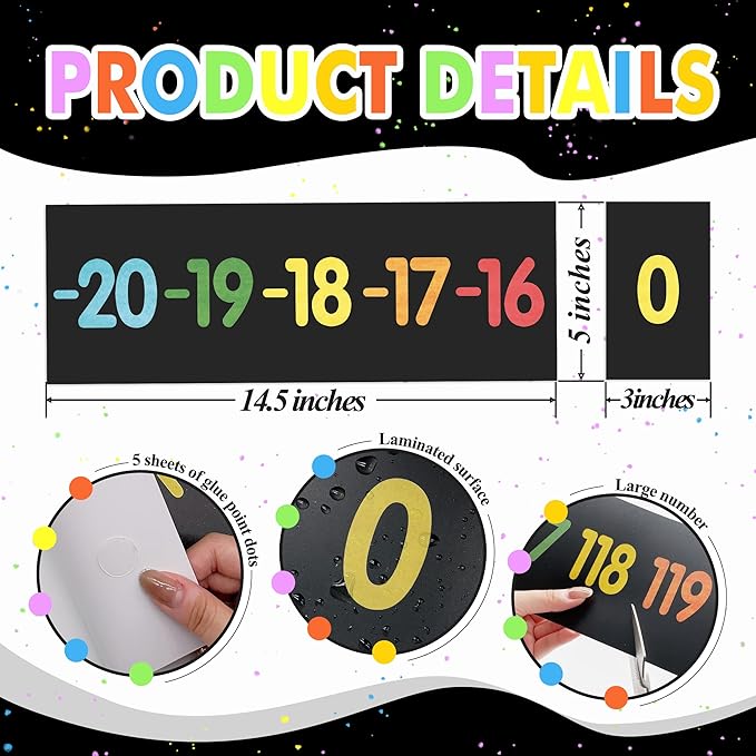 29 Pieces Number Line for Classroom Wall -20 to 120 Number Line Bulletin Board Border Chalkboard Brights Classroom Decorations Math Posters for Teachers