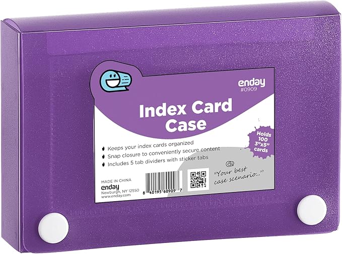 Index Card Holder Purple, 3x5 Note Flash Card Organizer Case, File Box with 5 Dividers, Notecard Box Holds 100 Cards, Also Available in Red, Blue, Green, Pink, Grey, 1 Pack – By Enday