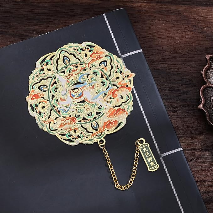 Elegant Dunhuang Metal Bookmark Gift Set, Luxury Bookmark with Pendant, Beautiful Three-Rabbits Gift Box for Book Lovers, Women and Teenage Readers