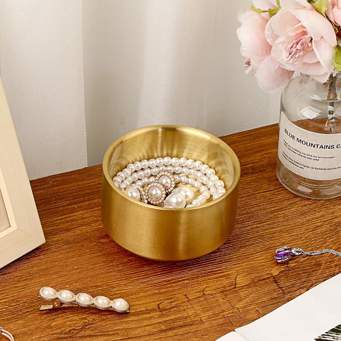 BTSKY 2 Pack Golden Paper Clip Holder, Stackable Paperclip Box Metal Storage Bowl for Office Supply Accessories, Round Small Storage Holder Cute Jewelry Organizer for Office Bathroom Vanity