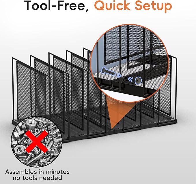Desk File Organizer, 7 Section Vertical Metal File Organizer for Desk, Desktop File Organizer Stand, Paper Folder Organizer for Office Home Classroom Storage (Black, 7 Section)