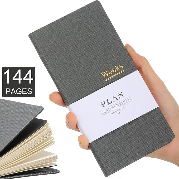 Fuyoooo 2 Pcs Weeks Planner Gift for Christmas, A6 / 3.9x7.4 inch Portable Planner Undated Pocket Size Calendar Year Month Week Mini Slim Notebook Journal Schedule for Traveler Office (Gray)