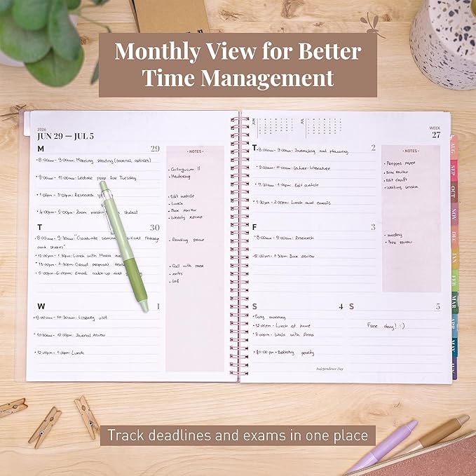 Rileys Academic Planner 2026-2027, Daily, Weekly & Monthly Planner, July 2026 - June 2027, Student Notes Pages, Twin-Wire Binding, Weekly Agenda for School & Work (8.5 x 11-Inches, Typographic, Pink)